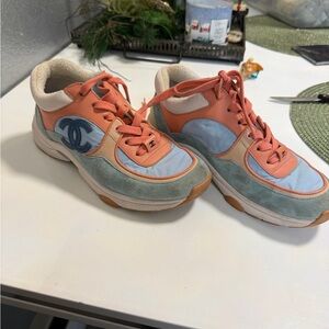 CHANEL Kids Sneakers - Peach and Light Blue